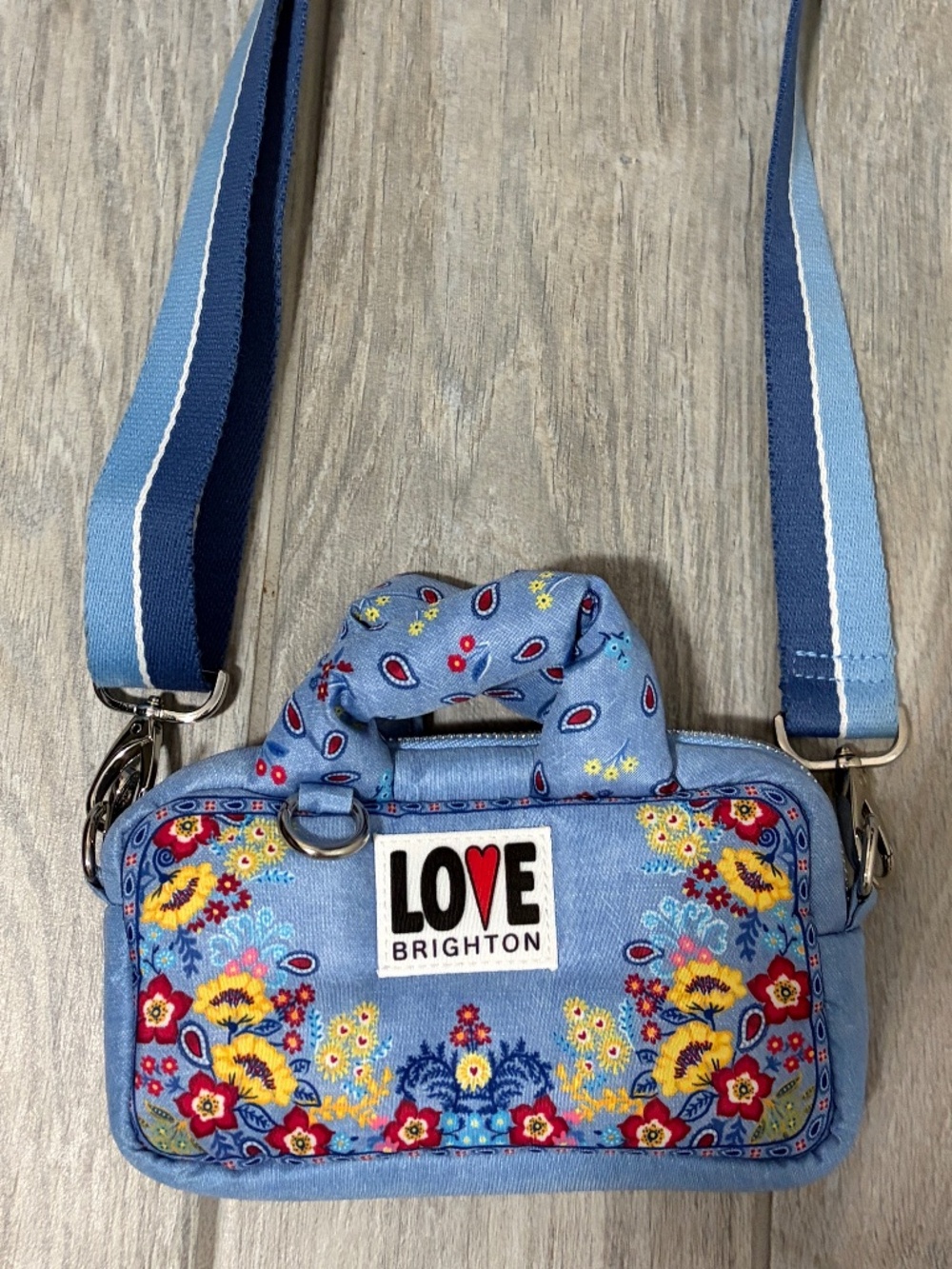NWOT! Women's Brighton LOVE Mini Crossbody Blue Floral/Paisley Quilted Purse/Bag